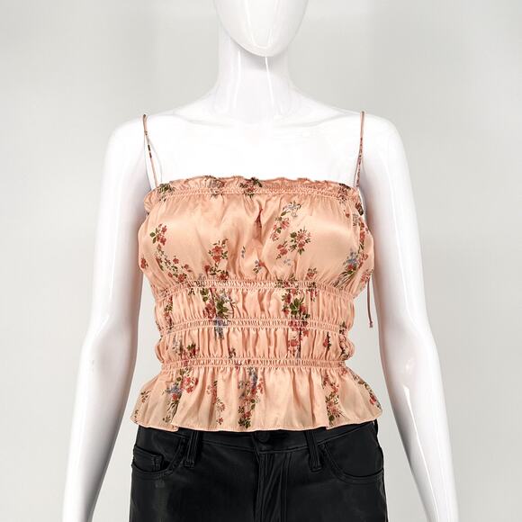 Reformation Viviana Silk Floral Peplum Cami Top in Liaison Peach Pink Size L - Picture 1 of 6